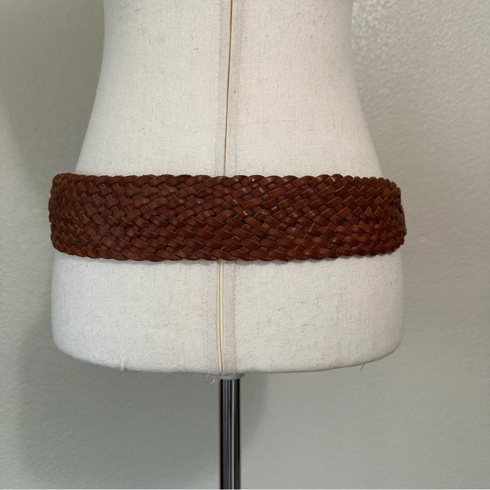 Gap Brown Genuine Leather Twisted Braided Woven Belt, Sz Small